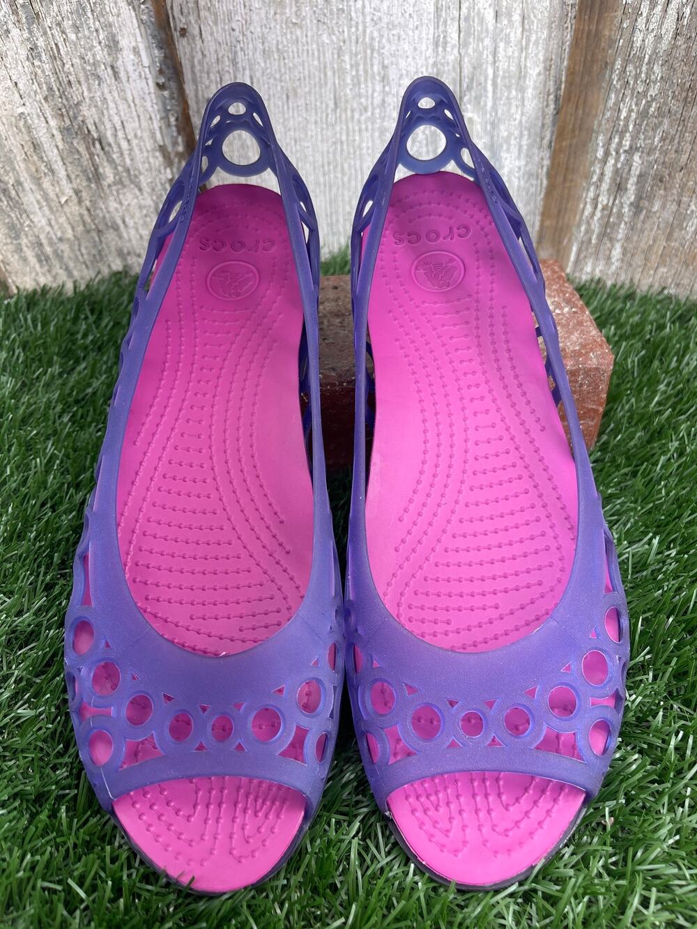 Crocs Adrina Jelly Bubble Sandal Kitten Wedge Rubber Purple Pink Shoes Womens 10